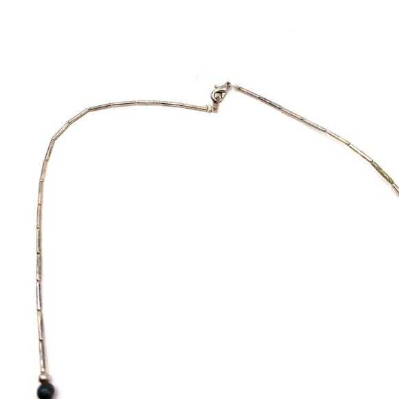 Vintage 17" Liquid Silver Double Layer Necklace Blue Stone - Picture 4 of 10